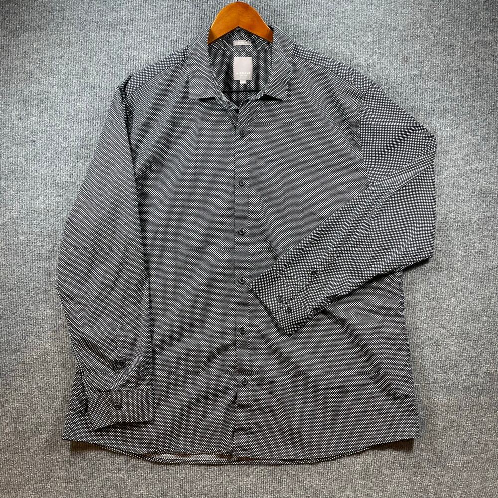A Frame Button Up Shirt Men's XXL Black/White Geometric AOP Regular Fit Stretch